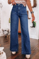 Sail Blue Wide Leg Pocketed High Waist Jeans Jeans 1c9eb610e57c406d