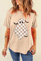 Khaki Ghost Bat Heat Transfer Printing Halloween Holiday Graphic Tee Graphic Tees 1c9f62e3e28d7de2