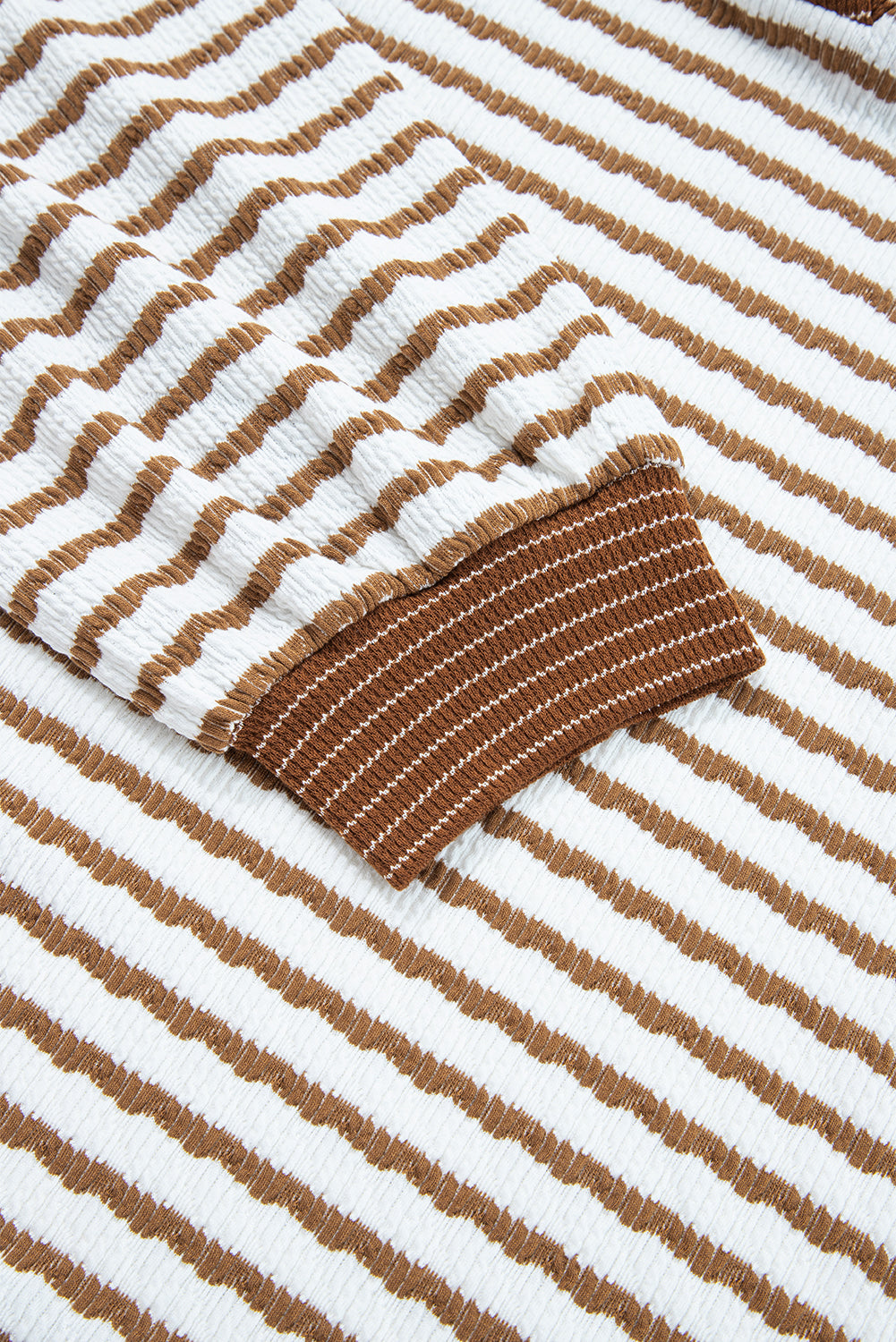 Khaki Stripe Plus Size Loose Pullover Drawstring Elastic Waist Wide Leg Pants Set Plus Size Matching Sets 1ca0912bbf2fb4f1