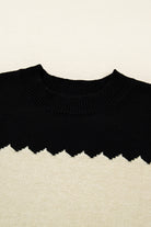 Black Colorblock Crew Neck Drop Shoulder Sweater Sweaters 1cac4bc316501c48
