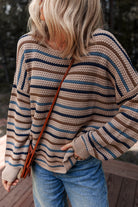 Multicolour Striped Knitted Drop Shoulder Crew Neck Sweater Sweaters 1ceaf3e315b213ed