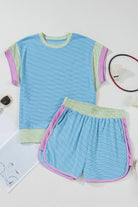Beau Blue Colorblock Cap Sleeve Top and Shorts Set Two Piece Shorts Sets 1cf93cf9ae13e4e3