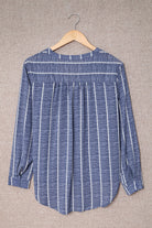 Blue Striped Print V Neck Half Buttons Loose Blouse Blouses & Shirts 1d03ea0e212e1095