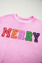 Sachet Pink Merry Letter Pattern Plush Pullover Long Sleeve Tops 1d57b0c8488bb7a7