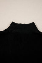 Black Ribbed Zip Neck Drop Shoulder Pullover Bodycon Skirt Set Two Piece Skirt Sets 1d6354b8dfbfb6dc