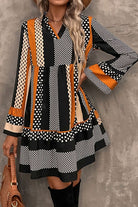 Black Striped Polka Dot Print Ruffle Hem V Neck Loose Mini Dress Short Dresses 1da489e884e91bab