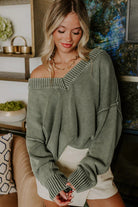 Black Mineral Wash V Neck Knit Exposed Seam Drop Shoulder Loose Sweater Sweaters 1db71ddbf0108786