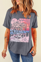 Gray FOREVER CHASING SUNSETS Heat Transfer Printing Graphic Summer T Shirt Graphic Tees 1df22e63182a7ae5