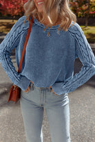 Ashleigh Blue Cable Knit Raglan Sleeve Casual Sweater Sweaters 1e0559a0857eee63