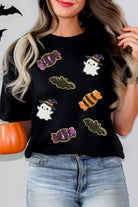 White Sequined Halloween Spirit Pattern Patched Custom Casual Tee Graphic Tees 1e3cb9644c06fd2c