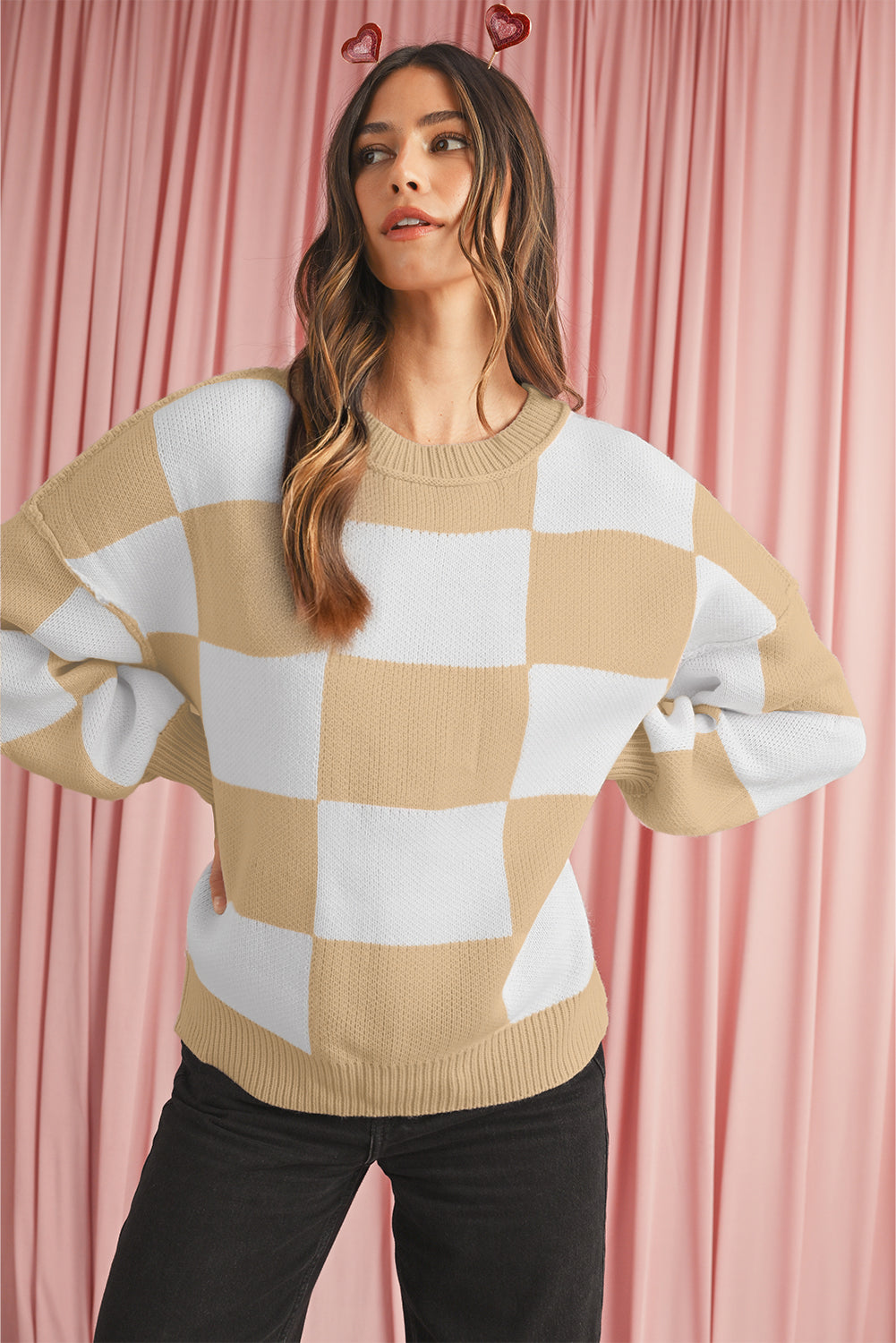 Green Checkered Bishop Sleeve Pullover Sweater Sweaters 1e5c63644a91addc