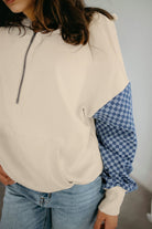 Parchment Checkered Patchwork Kangaroo Pocket Half Zipper Hoodie Sweatshirts & Hoodies 1e8e834d95e0543f