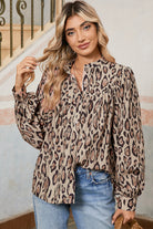 Light French Beige Leopard Print Balloon Sleeve Loose Blouse Blouses 1e8f3d831c9c8c7c