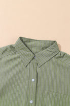 Green Stripe Button Up Oversized Casual Shirt Blouses 1ea1fb7455e13462