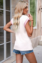 Pink Colorblock Corded Crew Neck Tee T Shirts 1eacf18c3185b374