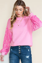 Pink Sequin Patchwork Long Sleeve Pullover Top Long Sleeve Tops 1eb92be72a2a69a4