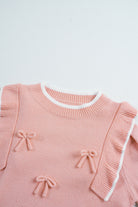 Light Pink Bow Detail Contrast Trim Ruffle Sweater Sweaters 1ed496425986d65b