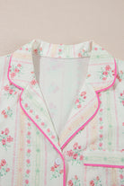 Beige Bow and Cherry Print Ruffle Hem Shorts Pajama Set Two Piece Shorts Sets 1f27de2fea2fd441