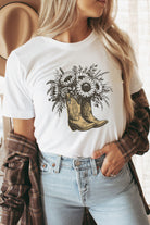 White Sunflower Boots Heat Transfer Printing Cotton Blend Graphic Tee Graphic Tees 1f5f66c974a0a1de