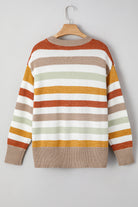 Multicolour Striped Colorblock Drop Shoulder Plus Size Sweater Plus Size Sweaters&Cardigans 1f5f88f8c92489c0