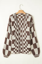 Orchid Petal Colorblock Checked Open Front Knitted Cardigan Cardigans 1f639f0e16b3a987