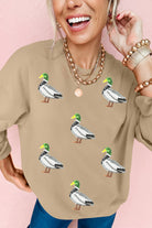 Khaki Sequin Mallard Duck Graphic Sequins Patch Baggy Sweatshirt Graphic Sweatshirts 1f6b6737e93fc976