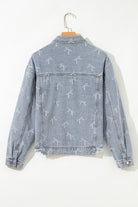 Sky Blue Bow Print Light Wash Raw Hem Denim Jacket Jackets 1f97bb6b2f1a208a