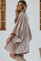 Smoke Gray 3/4 Sleeve Open Front Velvet Kimono Coats 1fce49d8107edeeb