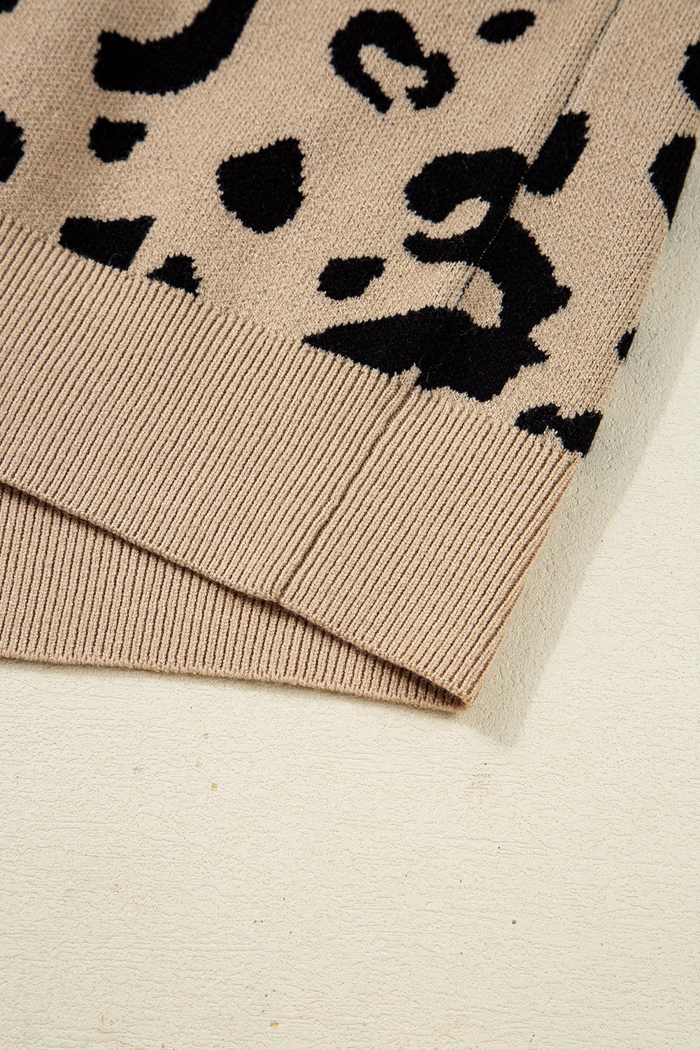 Brown Leopard Pattern Lace Trim Ribbed Detail Button Cuffed Sweater Sweaters 1fd11b4568cbd9c6