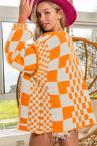 Orchid Petal Colorblock Checked Open Front Knitted Cardigan Cardigans 200421410a85de9e