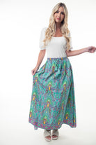 BeautybyShree Printed Elastic Waist Band Long Skirt with Tassels in Mint Combo