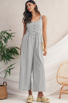 Black Stripe Half Buttoned Sleeveless Wide Leg Jumpsuit Jumpsuits 204c319e18dee47e