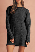 Mist Green Twist Cable Knit Drop Shoulder Loose Fit Sweater Dress Sweater Dresses 2058429cfd555944