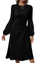 Black Plain Lantern Sleeve Midi Dress Midi Dresses 2059ae795a876c01