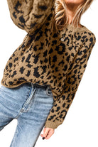 Light French Beige Leopard Round Neck Long Sleeve Sweater Sweaters 206e91680b441b4d