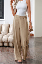 Camel Solid Color Elastic High Waist Loose Cargo Pants Pants 2076c1f13ea7d237