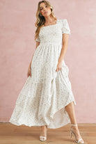 White Frill Neckline Shirred Bodice Floral Maxi Dress Maxi Dresses 20bf3989d856fbd8