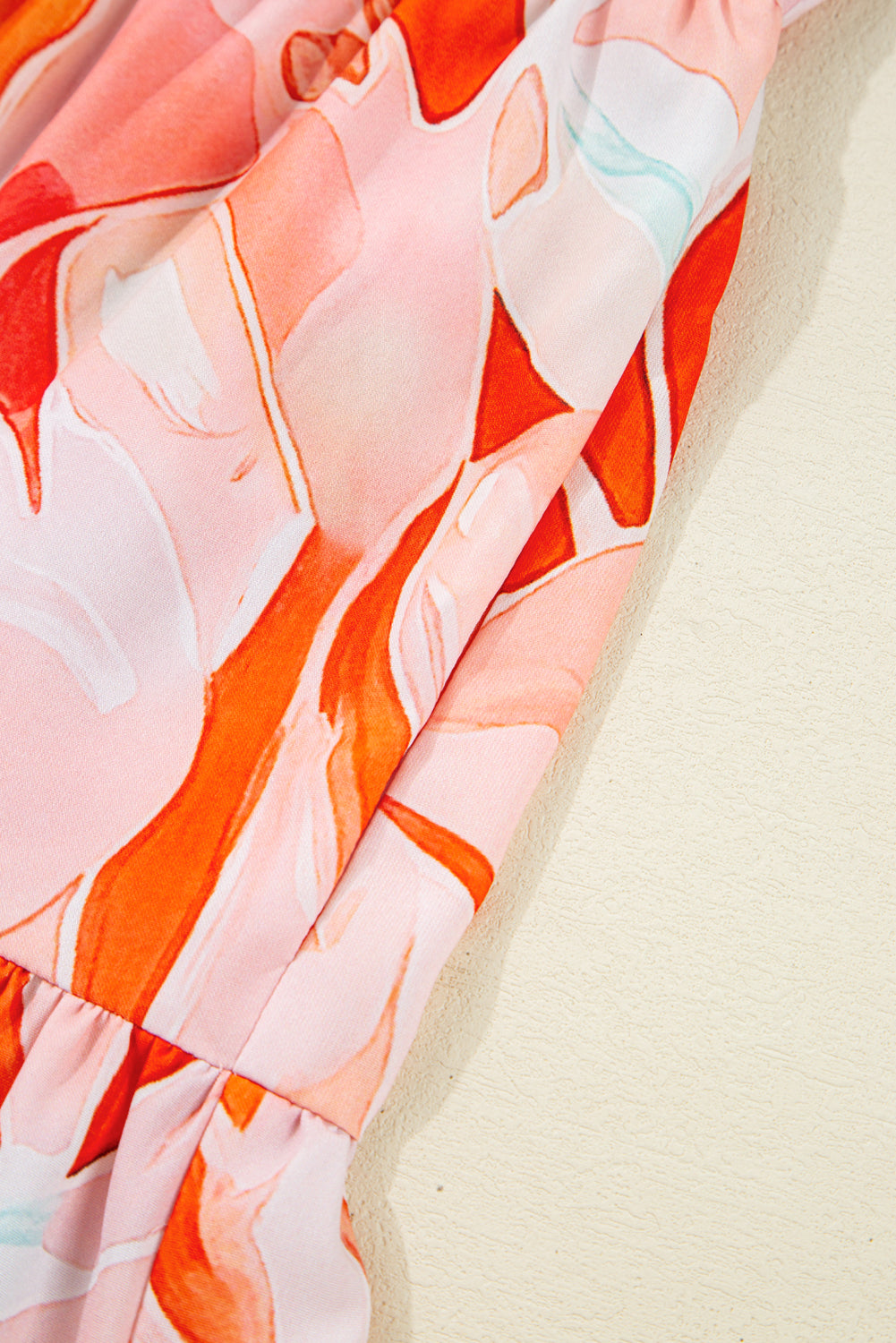 Orange Abstract Print Split Neck Long Sleeve Dress Short Dresses 20e94d5b745f566c