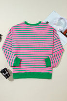 Pink Stripe Waffle Knit Crew Neck Plus Size Sweatshirt Plus Size Tops 2125c1e3a47fde8e