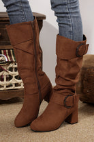 Coffee Suede Double Buckled Side Zipped Mid-calf Boots Boots 217add8eaa9b3022