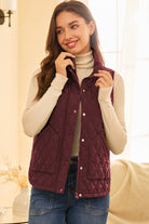 Wild Ginger Flower Shape Quilted Snap Button Zip Up Winter Vest Coats 217d6d2a1e7c2054
