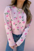 Delicacy Sweet Floral Print Drop Shoulder Cropped Sweater Sweaters 21f4f5f4ef00fbef