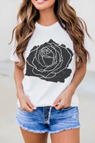 White Large Rose Graphic Crew Neck T Shirt Graphic Tees 220dad0b2fd43de9