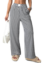 Brown Striped Elastic Waistband Pocketed Loose Pants Pants 226bd39391f55353