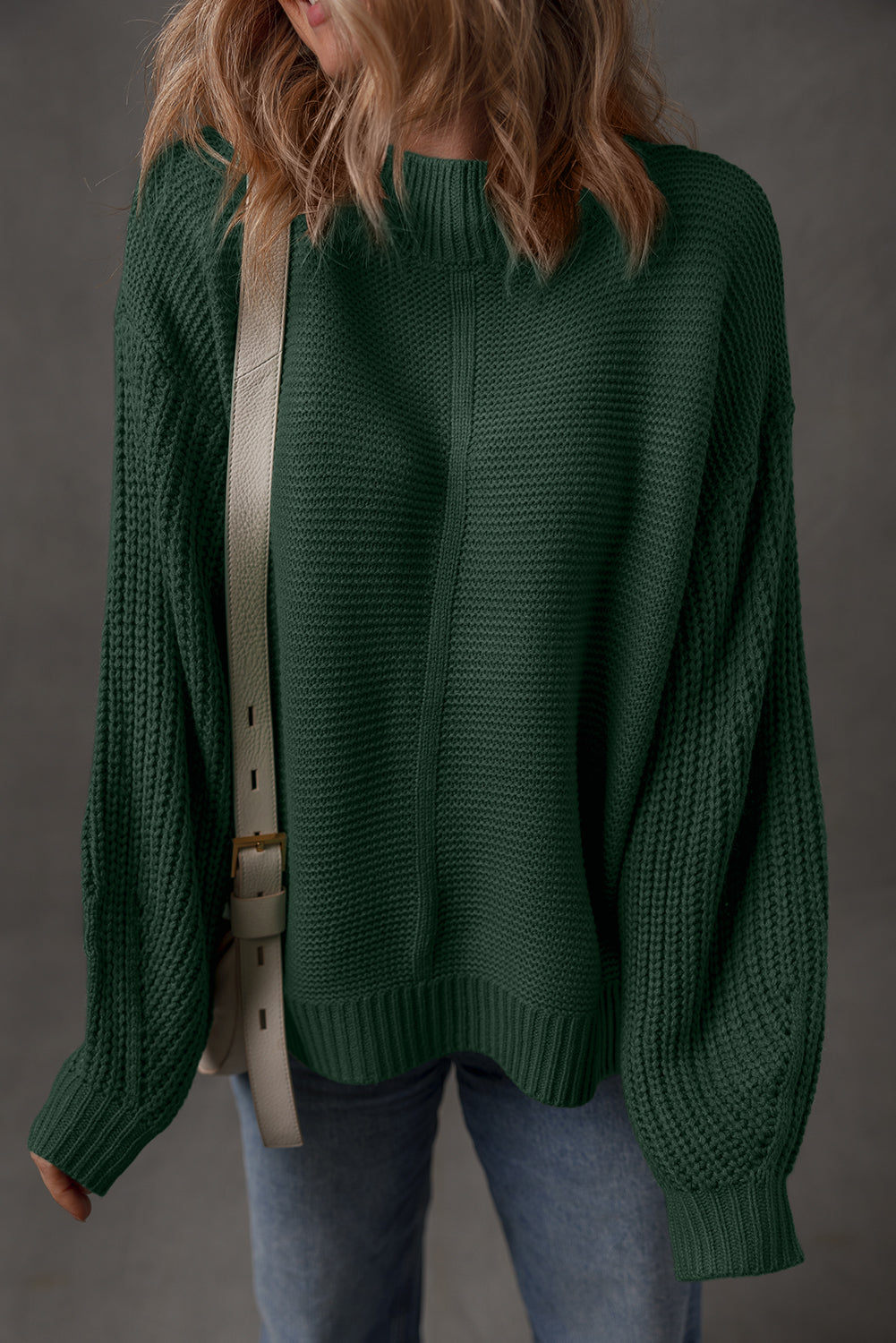 Mist Green Solid Color Front Seam Drop Shoulder Loose Sweater Sweaters 229005224d288931