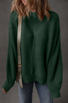 Mist Green Solid Color Front Seam Drop Shoulder Loose Sweater Sweaters 229005224d288931