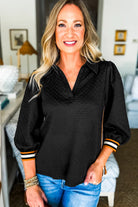 Black Textured V Neck Colorblock Cuffs Sweatshirt Sweatshirts & Hoodies 2297185cec9f0a42