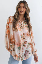 Orange Floral Puff Sleeve Lightweight Shirt Blouses 2314f1d0743e5b13