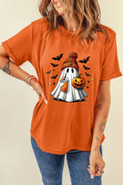Orange Playful Halloween Ghost Pumpkin Heat Transfer Printing Tee Graphic Tees 234533a5b252a8d2