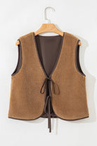 Light French Beige Fleece Tie Front Winter Vest Jackets 23459d8959b0c5cd